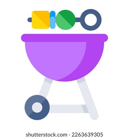 Icono de diseño plano de la parrilla de carbón vegetal 