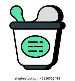 Un icono de diseño plano del cubo de pollo 