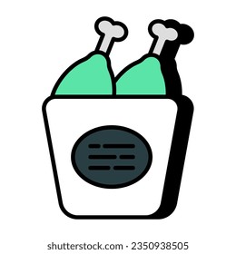 A flat design icon of chicken bucket 