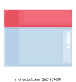 Ícone de design plano de um frasco de vidro transparente com uma tampa vermelha vibrante e símbolo de ponto de exclamação branco