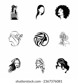flaches Design-Symbol, klare Linie. Symbol-Vorlage für Frauen oder Mädchen für Logo oder jegliche Inhalte des Designs. Schönheitskunst, Haar, Ferienhaus.