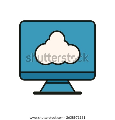 Flat design icon of cloud service on blue desktop monitor representing cloud computing or web access technology