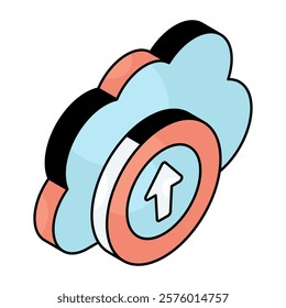 A flat design icon of cloud upload