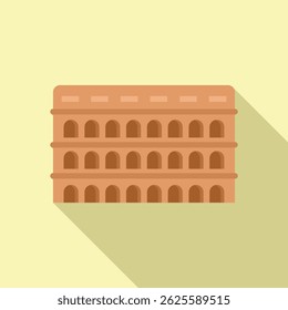 Ícone de design plano do coliseu em roma, itália, lançando uma sombra longa