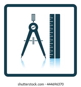 Flat design icon of Compasses and scale iin ui colors. Shadow reflection design. Vector illustration.