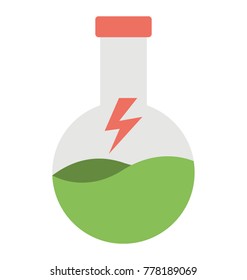 
Flat design icon of conical flask with green chemical and electrical bolt
