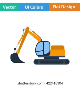 Flat design icon of construction excavator in ui colors. Vector illustration. 