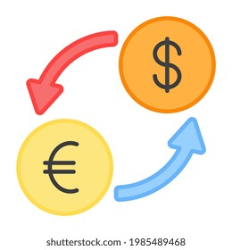 Un diseño plano, icono del cambio de divisas