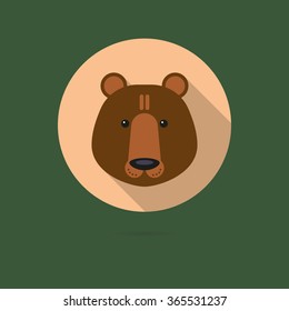 Flat design icon of cute brown bear face