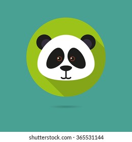 Flat design icon of cute panda bear face