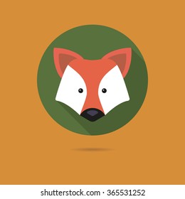 Flat design icon of cute red fox face