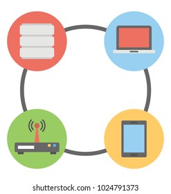Flat design icon of database networking diagram 