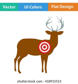 Flat design icon of deer silhouette with target  in ui colors. Vector illustration.