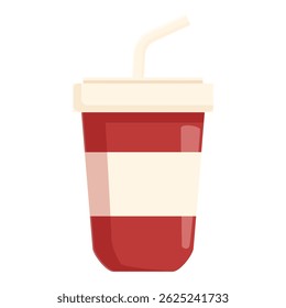Flat design icon depicting a stylized soda cup with a straw, isolated on a white background