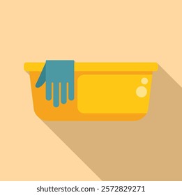 Flat design icon depicting a yellow basket and a blue cleaning glove