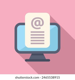 Flat design icon of a desktop computer displaying an email notification