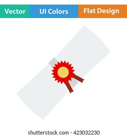 Flat design icon of Diploma in ui colors. Vector illustration. 