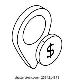 A flat design icon of dollar location
