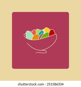 Flat design icon of easter eggs. Illustration of plate with painted eggs. Hand drawn vector easter symbol
