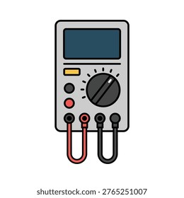 Flat design icon of an electronic tester tool, representing electrical work, maintenance, engineering, and technical service.