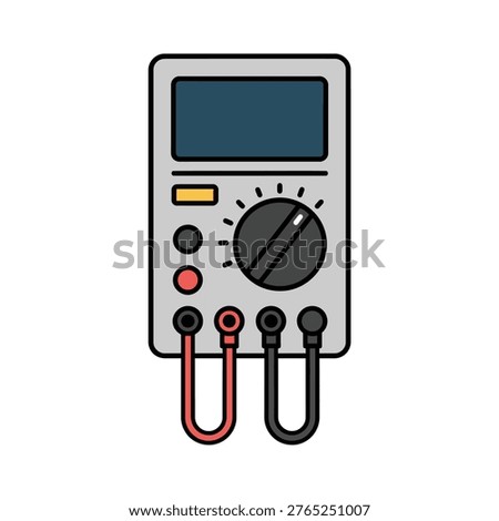 Flat design icon of an electronic tester tool, representing electrical work, maintenance, engineering, and technical service.