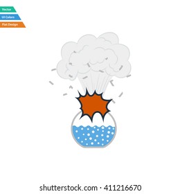 Flat design icon explosion of chemistry flask in ui colors. Vector illustration.