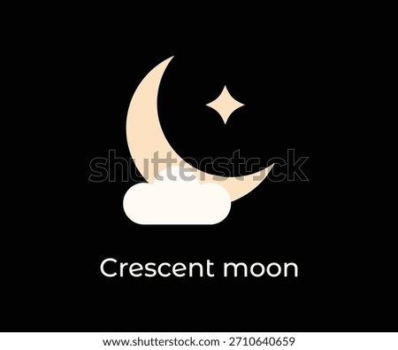 A flat design icon featuring a cream-colored crescent moon, a small star, and a white cloud on a black background, representing night, weather, or sleep.