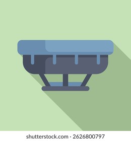 Flat design icon featuring a simple blue sled with snow, casting a shadow, on a pastel green backdrop