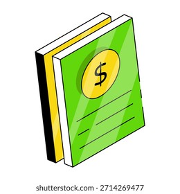 Un icono de diseño plano de libro financiero 
