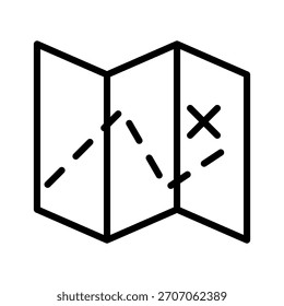 Icono de diseño plano de un mapa de papel doblado con pin de ubicación. Vector para viajes y navegación.