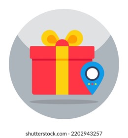 Icono de diseño plano de la ubicación del regalo 