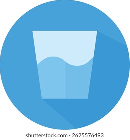 Flat design icon of a glass of water with a blue background and shadow effect.