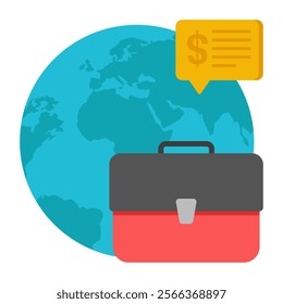 A flat design icon of global business chat