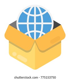 Flat design icon of a globe in delivery box