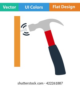 Flat design icon of hammer beat to nail in ui colors. Vector illustration.