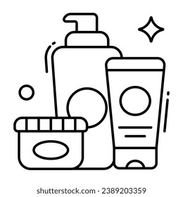 A flat design icon of hand wash with face wash and cream, toiletries 
