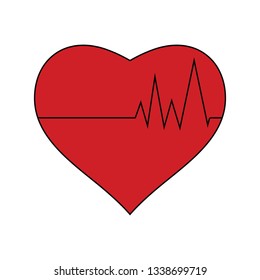 Flat design icon of Heart with cardio diagram in ui colors. Vector illustration.