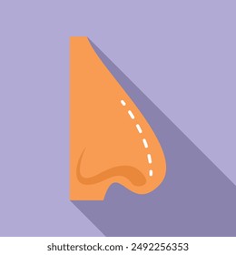 Flat design icon of a human nose in orange with shadow, isolated on a purple backdrop