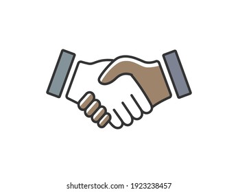 Flat design icon illustration of black and white handshakes.