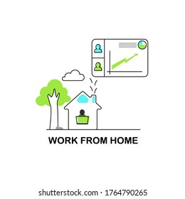Flat design icon, infographic in concept of WORK FROM HOME. Vector illustration.