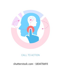 Flat design icon for internet advertising, web development, online marketing, psychology, consulting and graphic design. Web & mobile pay per click ads concept vector illustration. Human heads.