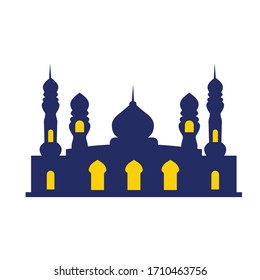 icono de diseño plano edificio islámico con media luna encima. Ramadán kareem