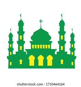 flaches Design Symbol islamisches Gebäude mit Halbmond darüber. Ramadhan-Karem