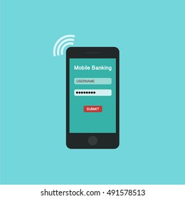 Flat design icon of mobile banking services with security system, Vector illustration
