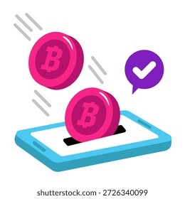 Um ícone de desenho plano da carteira bitcoin móvel 