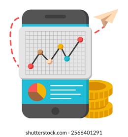 A flat design icon of mobile graph