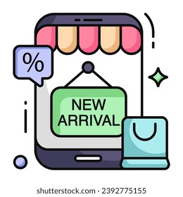 A flat design icon of mobile new arrival 