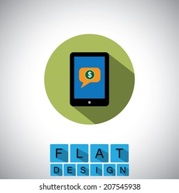 flat design icon of mobile shopping, easy purchase - vector graphic. This graphic can also represent buying online on smartphone