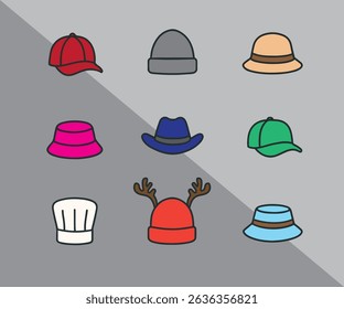 Flat Design Icon Model Hat. Classic and Modern Headwear Set