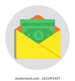A flat design icon of money envelope